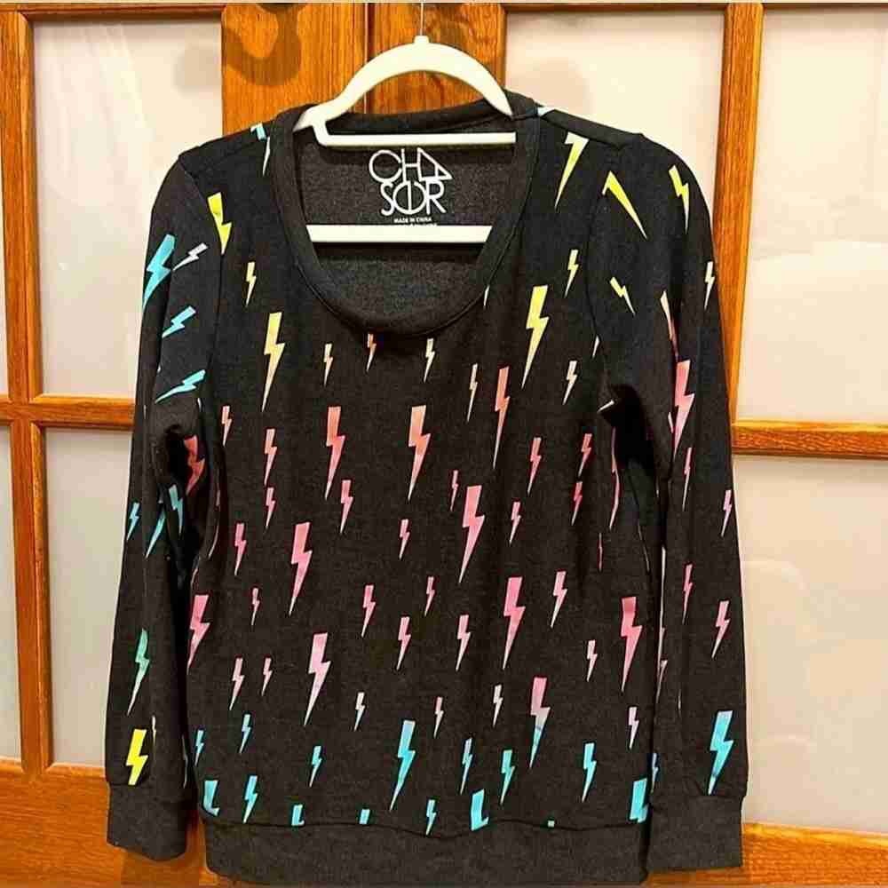 Chaser Black Sweater with Multicolor Lightning Bolts